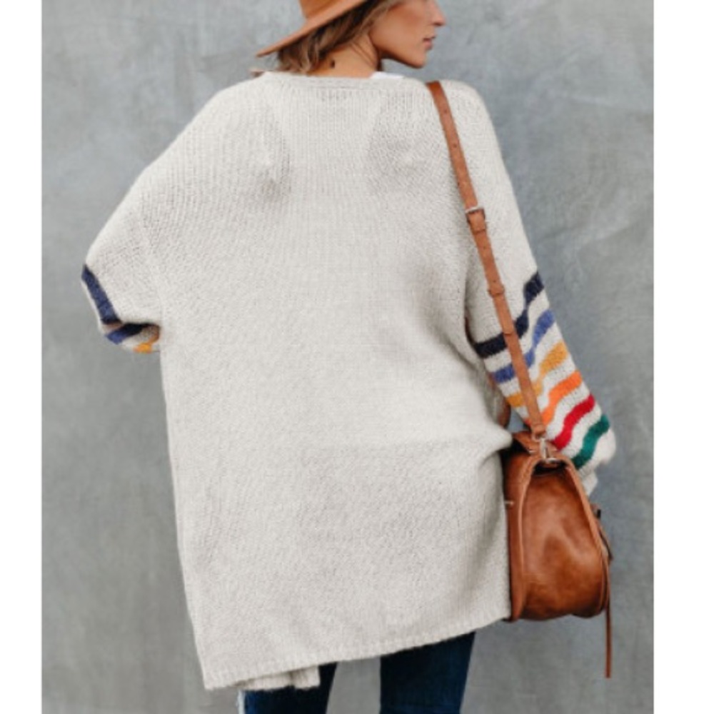 Last Long Striped Balloon Sleeved Cardigan - Picture 3 of 5